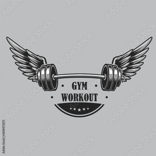 Sports center advertising poster made using disc weight dumbbell and kettle bell sport fitness and power lifting equipment.