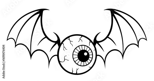 Flying eyeball with bat wings, creepy demonic of the all seeing eye