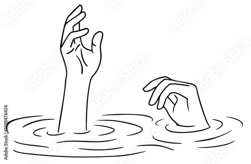 Silhouette of Two Hands Drowning in Water, Reaching Out in Despair