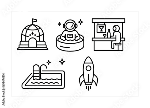Space theme icons featuring astronaut, rocket, and planetary adventure elements