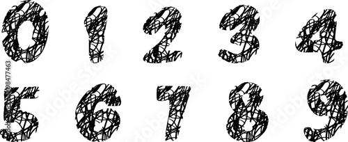 Hand Drawn Scribble Number Font – Messy Sketch Doodle Numeric Typeface 0-9 in Black Ink