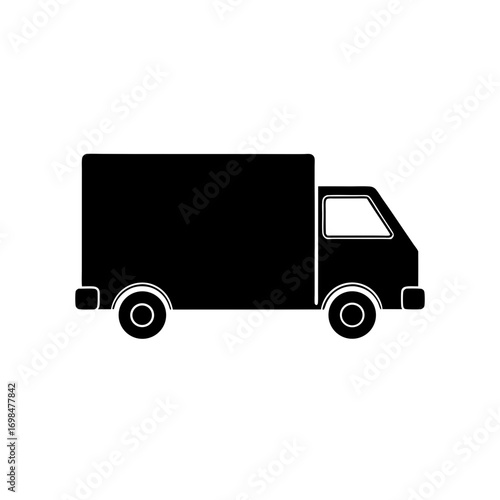 Silhouette of a delivery truck in black on transparent background