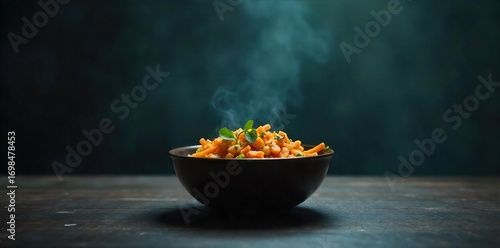 Empty bowl, untouched food, dim lighting, melancholic atmosphere conveying feelings of hopelessness and lack of appetite associated with depression , kitchen, inability to eat, depression