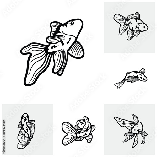 Set of Koi fish logo design vector template. Koi fish line art. Koi fish japanese logo vector element