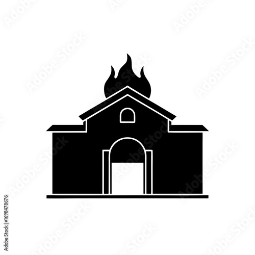 Black silhouette of building on fire top on transparent background