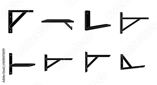 various metal brackets arranged in two neat rows