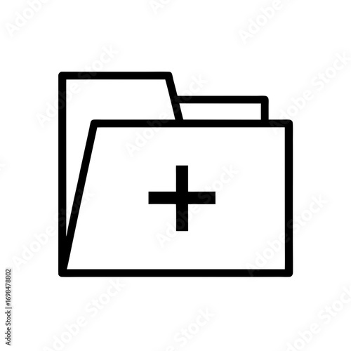 Outline folder icon with a plus symbol sign on transparent background silhouette