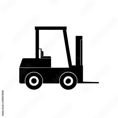 Black forklift truck side view silhouette on transparent background