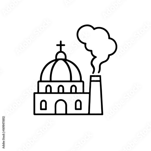Vector illustration of religious architecture like a mosque with a minaret, a church with a tower and cross, and a temple with a dome