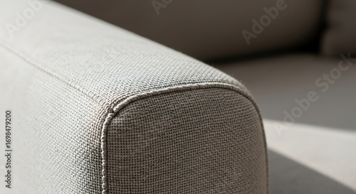 Textured Neutral Fabric Sofa Armrest with Piping Detail