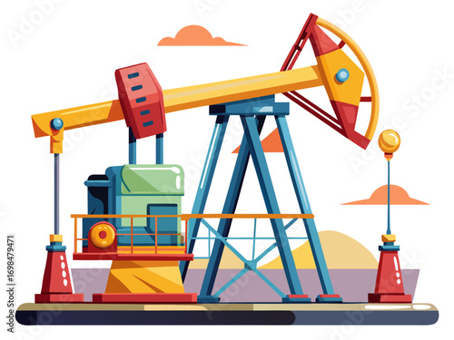 A high-quality vector illustration of an oil pump jack machine, isolated on a white background