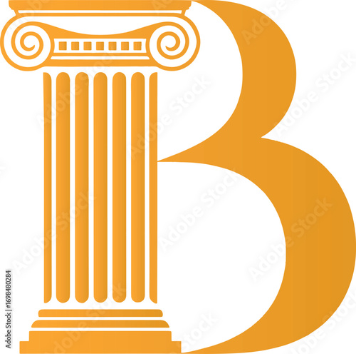 Vector illustration of vector art of orange ionic column with a stylized letter b