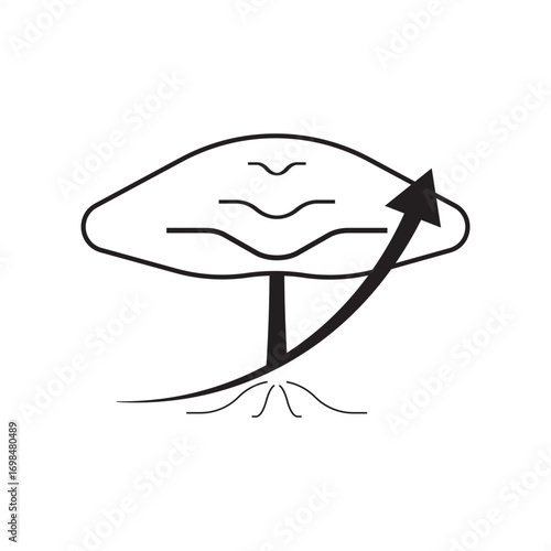 Minimalist vector illustration of long-term investment concept with tree and upward arrow, symbolizing financial growth, wealth building, and stable returns in stock market and business strategy.
