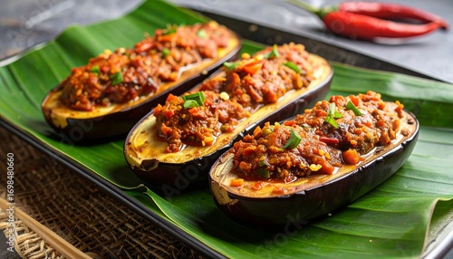 Sambalado Terong Spicy Eggplant. Traditional Indonesian Food