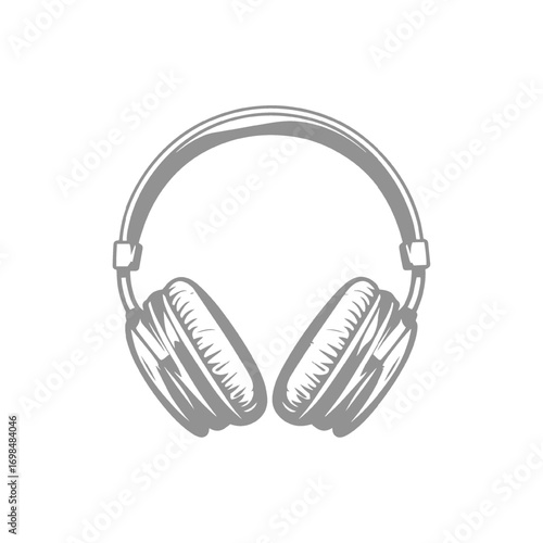 Headphones Illustration Detailed Monochrome Audio Accessory