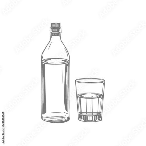 Bottle and Glass of Water Illustration