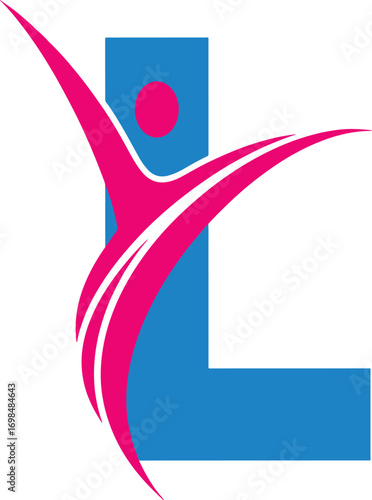 Vector illustration of vector art of blue letter l with pink abstract figure