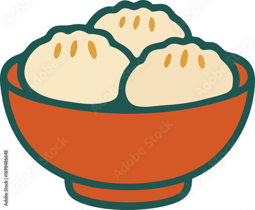 Cute Korean Dumpling in Red Bowl Illustration