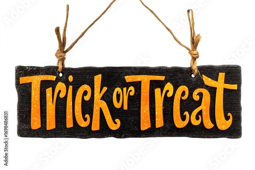 Rustic wooden trick or treat sign with orange letters for halloween