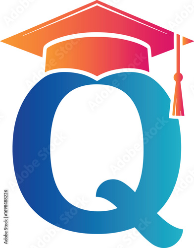 Vector illustration of vector art of letter q with graduation cap