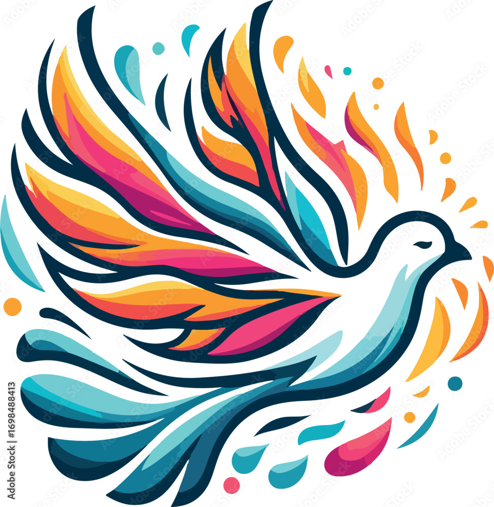Fototapeta premium Holy spirit dove pentencost logo icon vector white background .