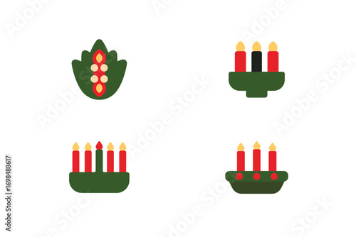 Four Kwanzaa Kinara Candle Holders with Red Yellow Candles vector 1
