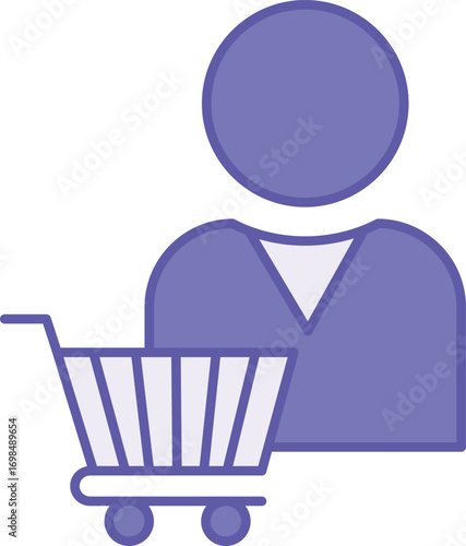 Colored Customer Icon. Vector Illustration. Man and Shopping Cart. Regular Visitor, Buyer, Customer. Digital Marketing Concept