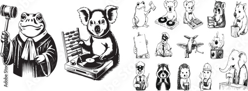 Engraved Animal Career Characters – Vintage Black & White Icon Collection