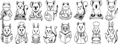 Engraving Style Vector Icons Whimsical Animal Professions – 40