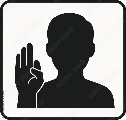 Sign language avatar square hand icon + caption illustration