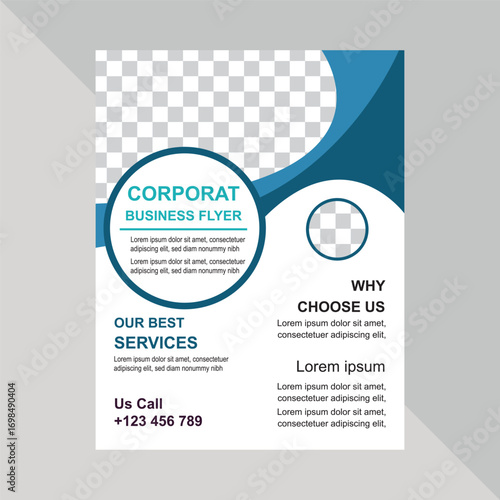 Modern Corporate Flyer Design: A professionally designed corporate flyer featuring a clean, modern aesthetic with placeholders for photos and text.