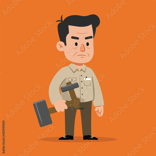 Stern man holds sledgehammer