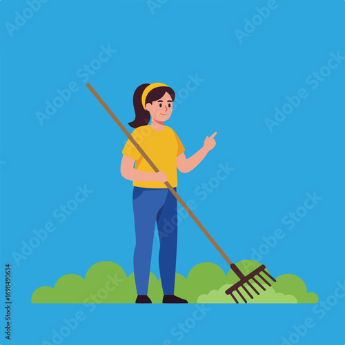 Woman raking leaves