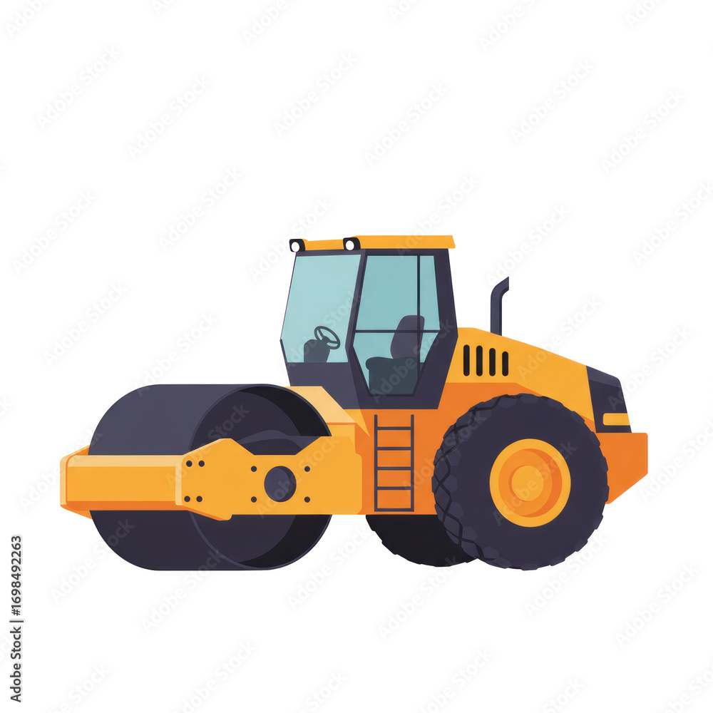 Fototapeta premium Yellow road roller on a white background