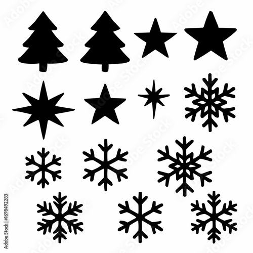 Set of blue snowflake vector illustrations for winter holiday decoration