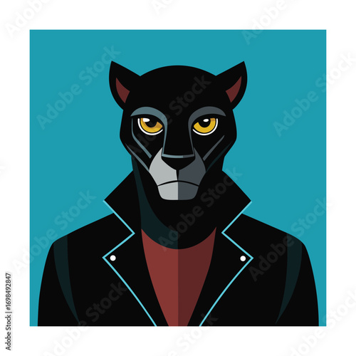 Anthropomorphic Black Panther in Jacket animal portrait