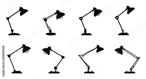 various positions of classic desk lamps illustrated