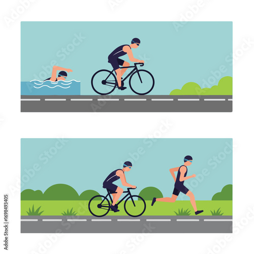 Triathlon stages swim, bike, run