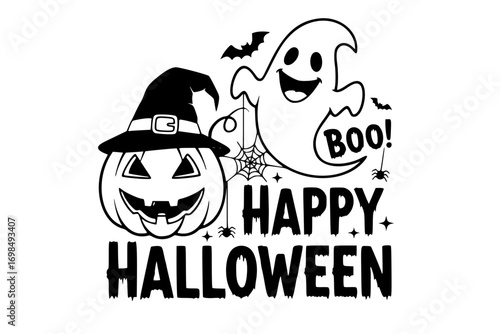 Funny Halloween Shirt Design SVG – Happy Halloween Vector with Pumpkin, Witch, Ghost, Spooky Elements and Humorous Halloween T-Shirt Quotes for Cricut and Silhouette Cutting Machines