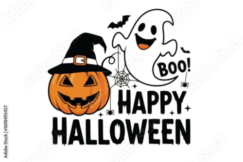 Funny Halloween Shirt Design SVG – Happy Halloween Vector with Pumpkin, Witch, Ghost, Spooky Elements and Humorous Halloween T-Shirt Quotes for Cricut and Silhouette Cutting Machines