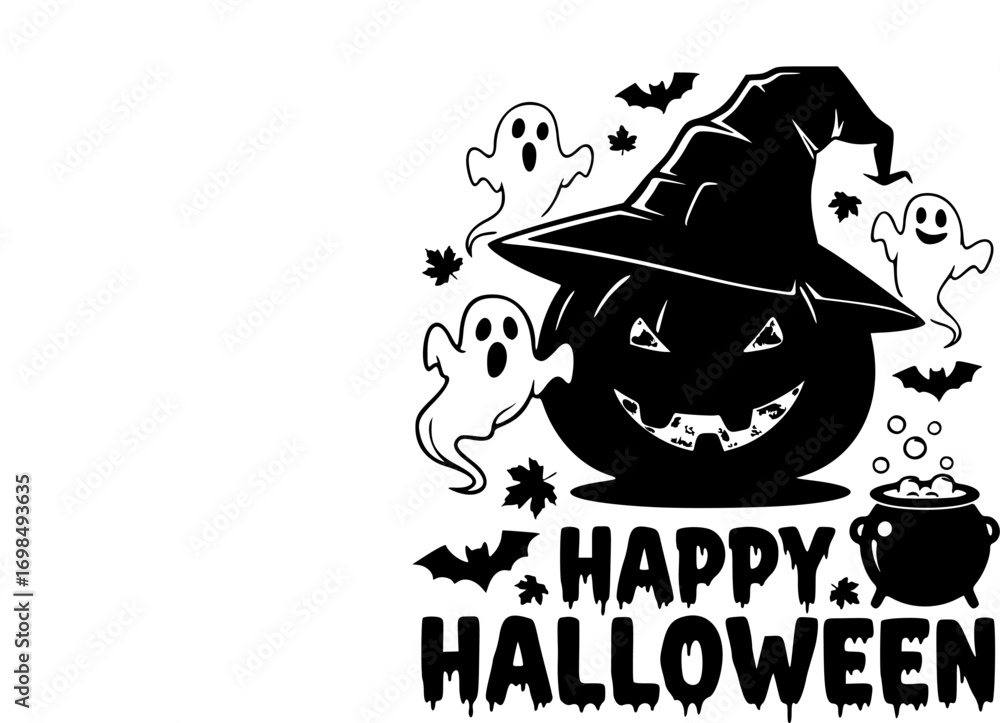 Fototapeta premium Funny Halloween Shirt Design SVG – Happy Halloween Vector with Pumpkin, Witch, Ghost, Spooky Elements and Humorous Halloween T-Shirt Quotes for Cricut and Silhouette Cutting Machines