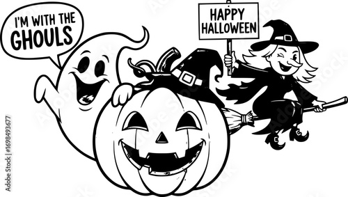 Funny Halloween Shirt Design SVG – Happy Halloween Vector with Pumpkin, Witch, Ghost, Spooky Elements and Humorous Halloween T-Shirt Quotes for Cricut and Silhouette Cutting Machines