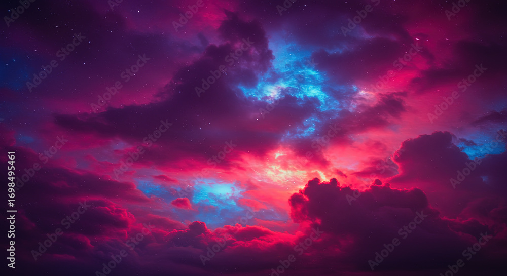 Naklejka premium Dramatic clouds starry night sky