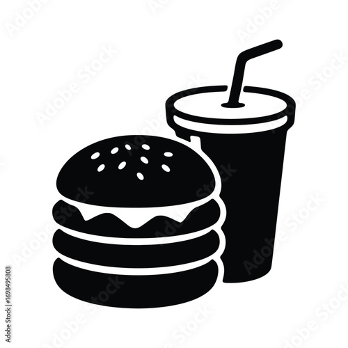 Fast Food Silhouette Icon – Burger and Soda Combo for Restaurant, Snack, and Takeaway Concepts
