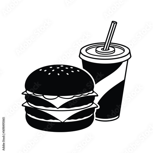 Fast Food Combo Icon – Burger and Soda Silhouette for Restaurant, Snack, and Takeout Themes