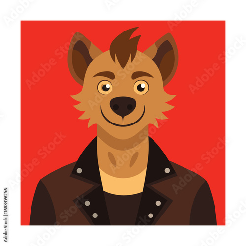 Anthropomorphic Hyena Character in Leather Jacket animal