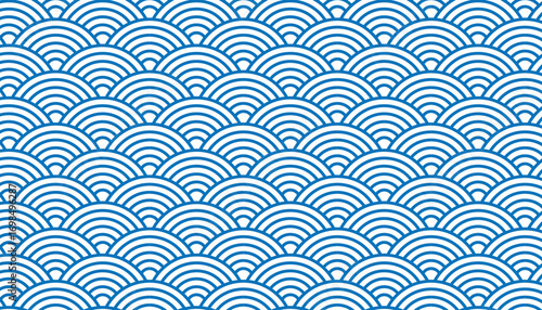 Seamless Japanese Seigaiha ocean waves vector pattern, traditional asian geometric background.