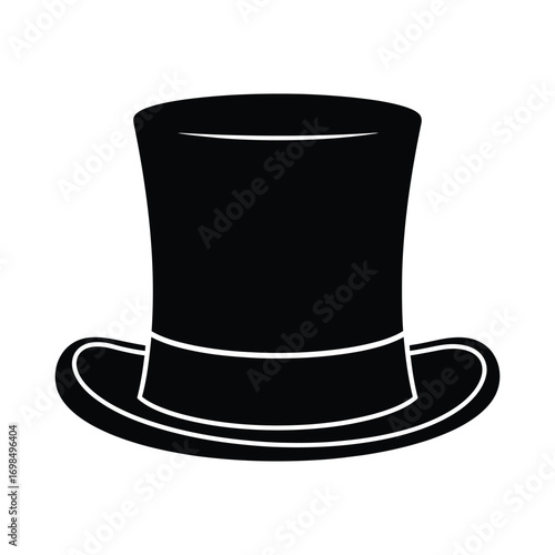 Classic Top Hat Silhouette – Minimalist Black Vector Icon of Formal Vintage Headwear