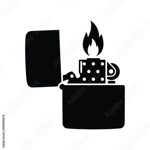 Flip-Top Lighter Silhouette Icon – Classic Windproof Flame Vector for Fire, Smoking, and Lifestyle Concepts