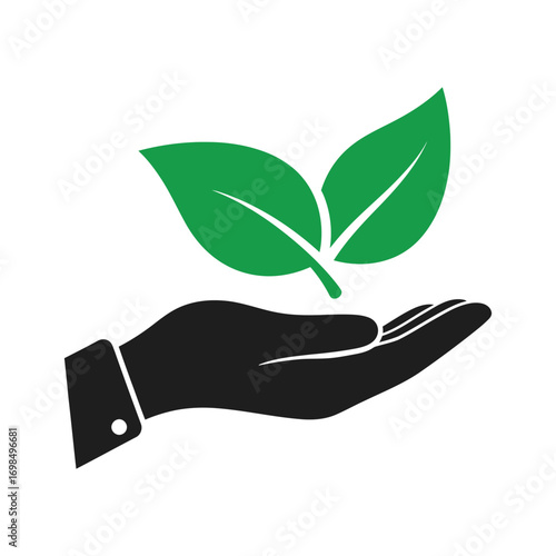 Eco Hand and Leaf Icon – Minimalist Vector for Sustainability, Nature Care, and Environmental Protection Concepts